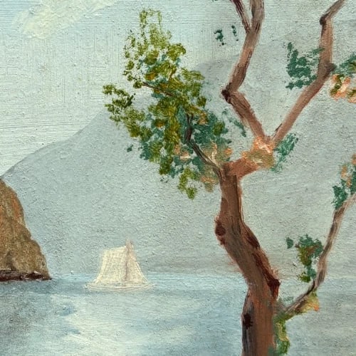 Landscape, Nature, Winter, Boats, Mountain - Antique Oil Painting Signed - 4