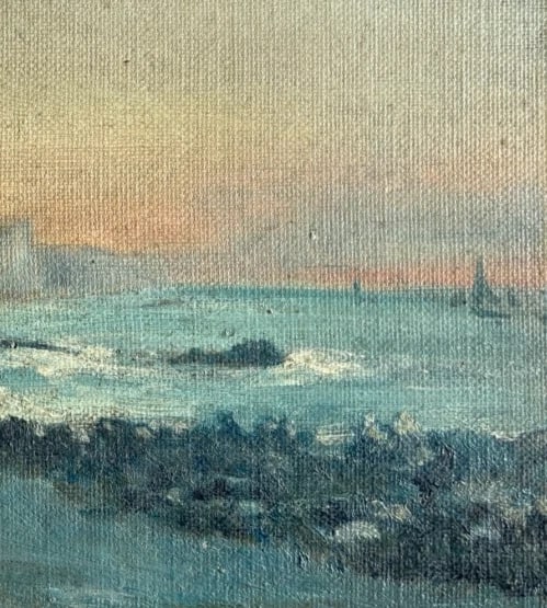 Landscape, Nature, Sea, Boats, Sunset - Antique Oil Painting - 5