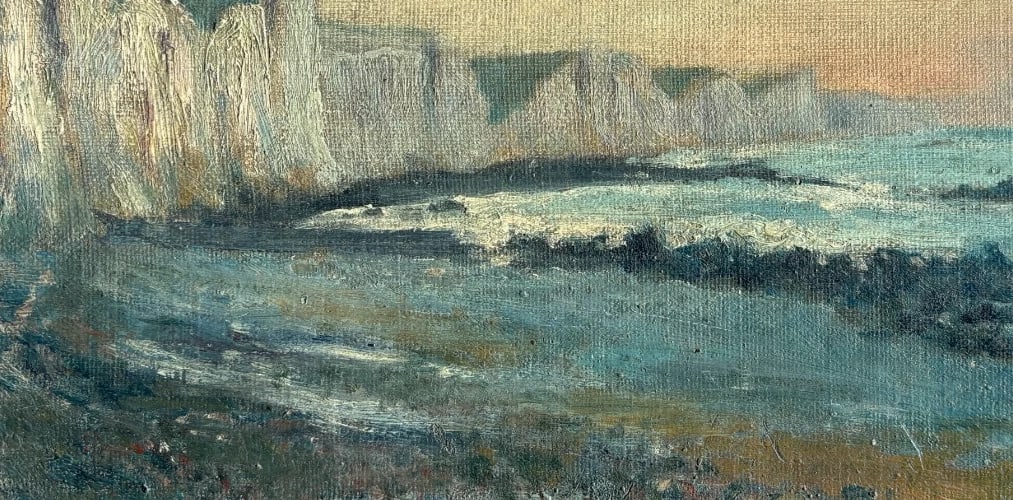 Landscape, Nature, Sea, Boats, Sunset - Antique Oil Painting - 6