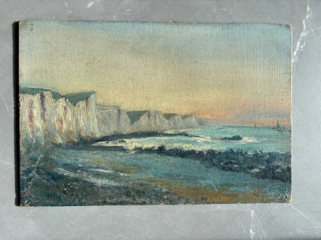 Landscape, Nature, Sea, Boats, Sunset - Antique Oil Painting - 7