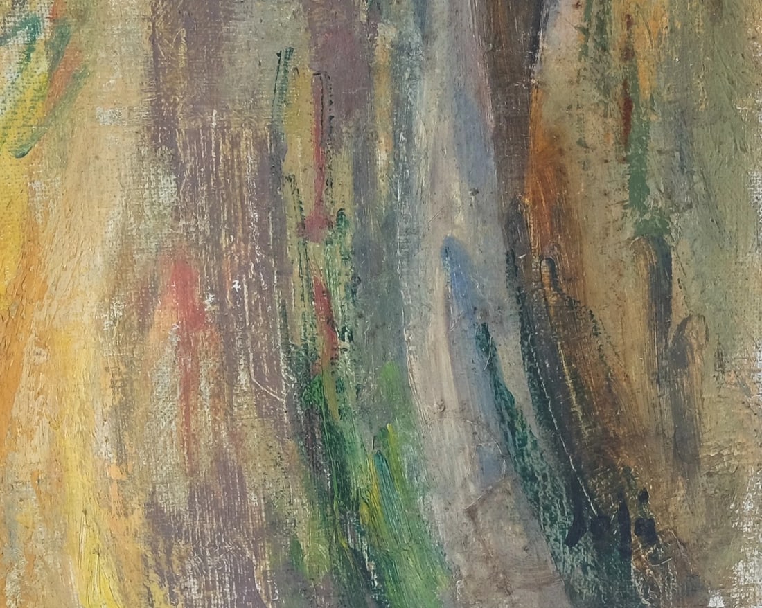 Woman Portrait Sunflower in Landscape - Painting Antique Modern Oil On Canvas - 5