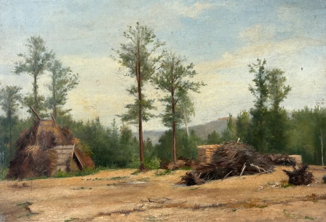 Landscape, Nature, Trees, House - Antique Oil Painting Signed (1 of 8)