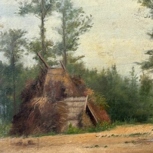 Landscape, Nature, Trees, House - Antique Oil Painting Signed - 3