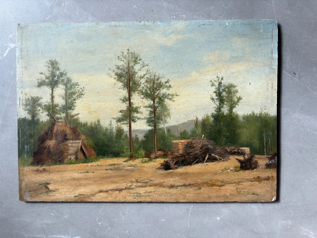 Landscape, Nature, Trees, House - Antique Oil Painting Signed - 7