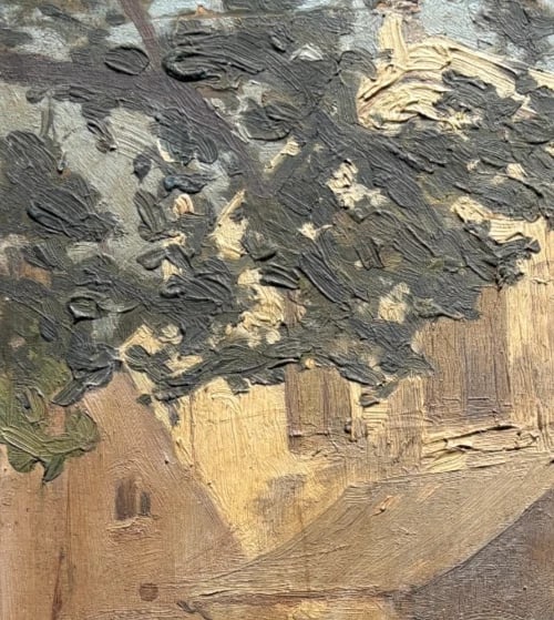 Landscape, Trees, House, Summer - Painting Antique Original signed - 5