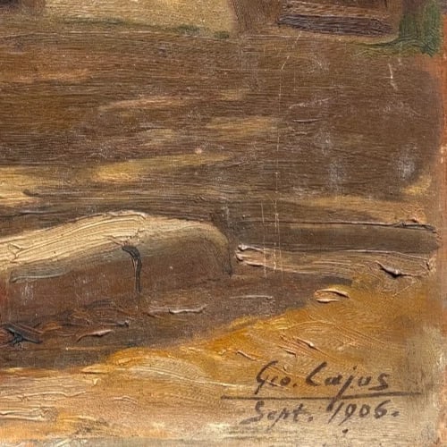 Landscape, Trees, House, Summer - Painting Antique Original signed - 6