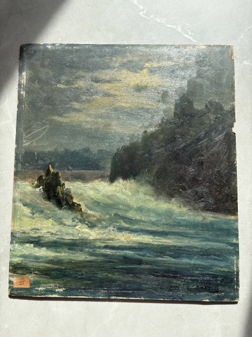 Seaview, Rocks, Landscape, Sky - Antique Oil Painting Signed - 5