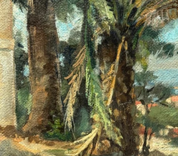 Landscape, Trees, Palm, Seaview - Painting Antique Original - 4