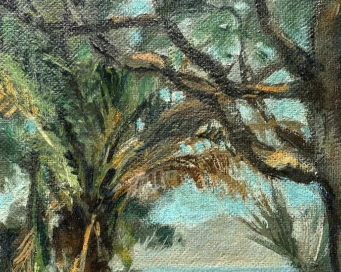 Landscape, Trees, Palm, Seaview - Painting Antique Original - 5