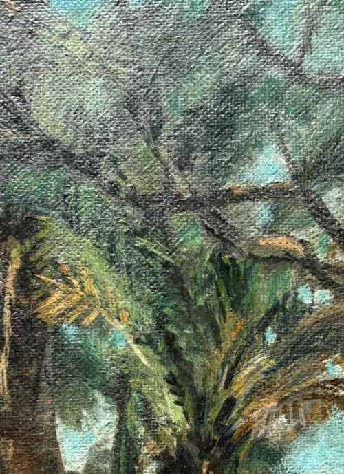 Landscape, Trees, Palm, Seaview - Painting Antique Original - 6