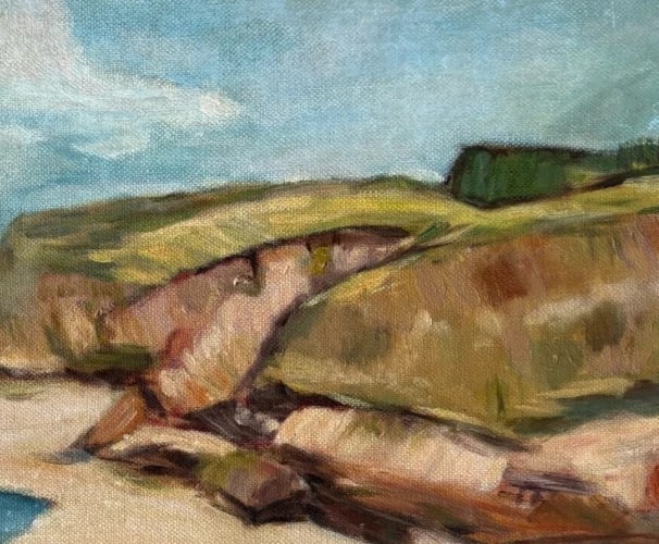 Seaview, People, Landscape - Painting Antique Original signed - 4