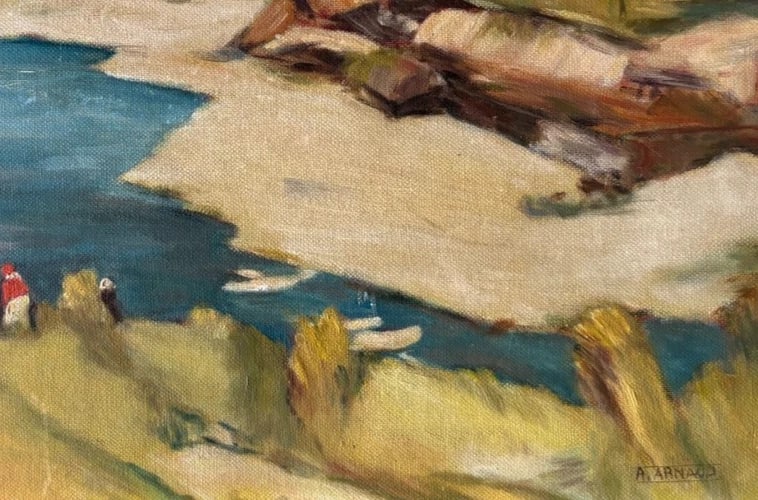 Seaview, People, Landscape - Painting Antique Original signed - 5