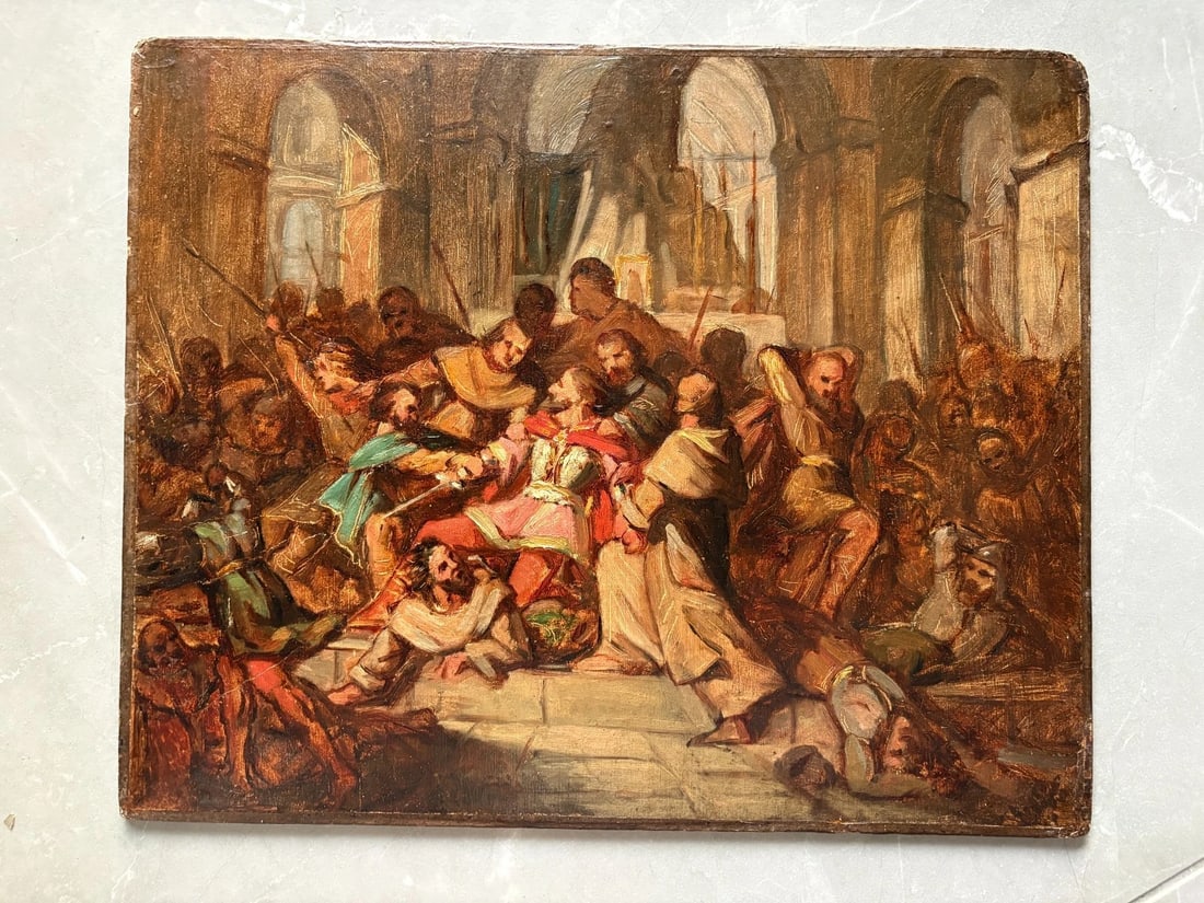 Conflict, War, History, People - Painting Antique Original 1850 - 2