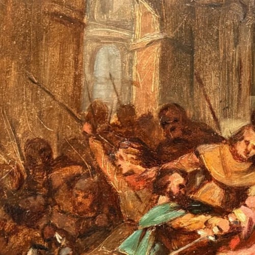 Conflict, War, History, People - Painting Antique Original 1850 - 6