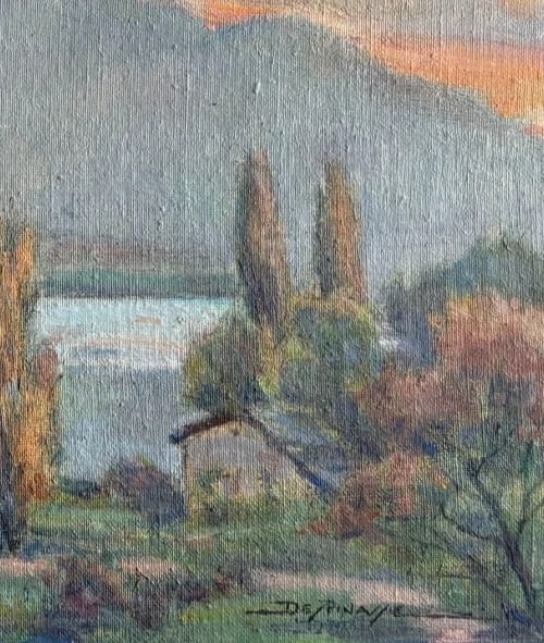 Landscape, Nature, Lake, Mountain, Tresserve Savoie - Painting Antique Original - 4