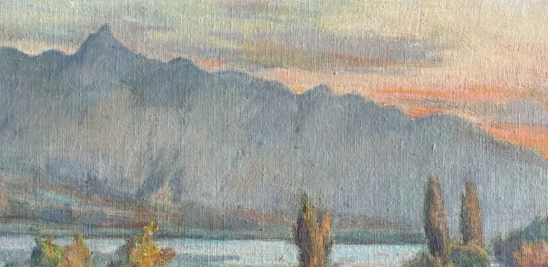 Landscape, Nature, Lake, Mountain, Tresserve Savoie - Painting Antique Original - 5