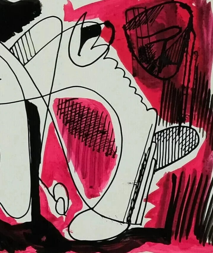 Abstraction, Woman Abstract Drawing Original Signed, Watercolor, Ink - 6