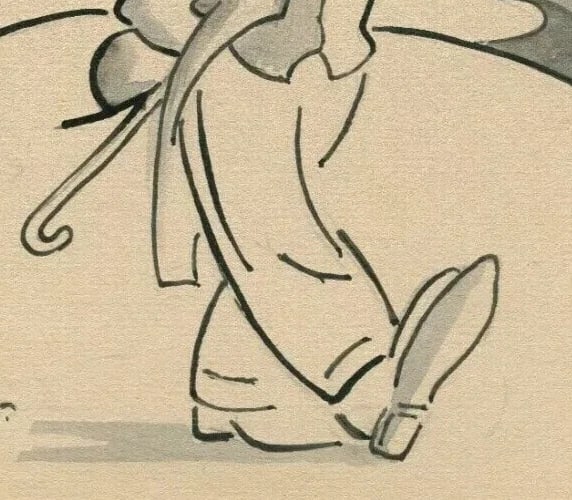 Man Portrait walking, Cane - Drawing Vintage Ink Original Artwork - 6