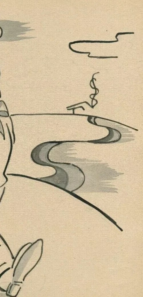 Man Portrait walking, Cane - Drawing Vintage Ink Original Artwork - 7