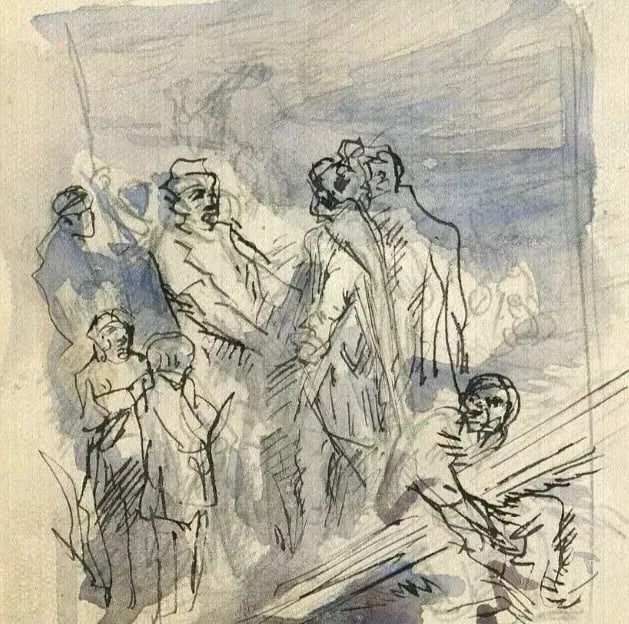 Figures Genre Scene, Animals - Drawing Vintage Ink Original Artwork (1 of 8)