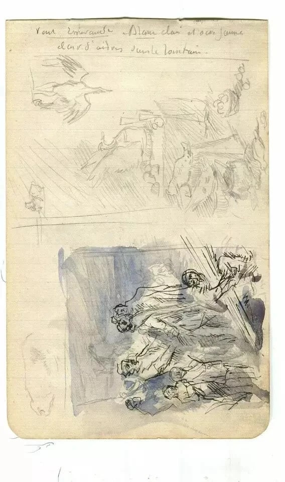 Figures Genre Scene, Animals - Drawing Vintage Ink Original Artwork - 2