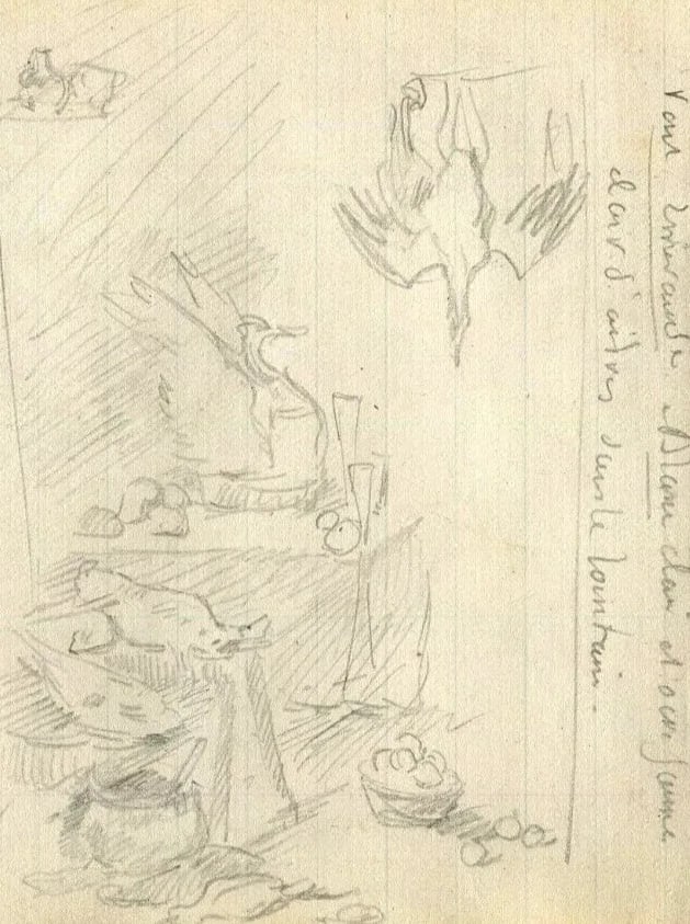 Figures Genre Scene, Animals - Drawing Vintage Ink Original Artwork - 6