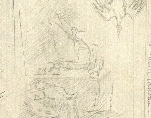 Figures Genre Scene, Animals - Drawing Vintage Ink Original Artwork - 7