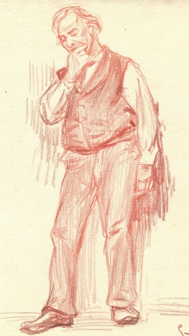 1899 Man Portrait, People - Drawing Vintage Red Chalk Original: Title: 1899 Man Portrait, People - Drawing Vintage Red Chalk Original Description: Vintage Red Chalk Original Drawing Old Man Portrait 1901 Sanguine on paper 31 x 24 cm / 12.20 x 9.44 inches stains Re