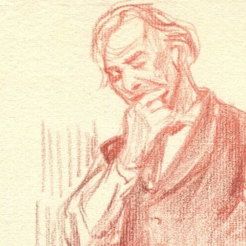 1899 Man Portrait, People - Drawing Vintage Red Chalk Original - 3