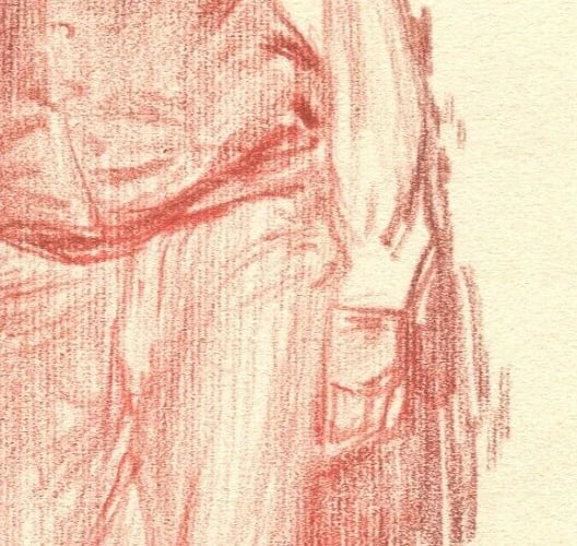 1899 Man Portrait, People - Drawing Vintage Red Chalk Original - 4