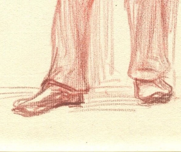 1899 Man Portrait, People - Drawing Vintage Red Chalk Original - 5