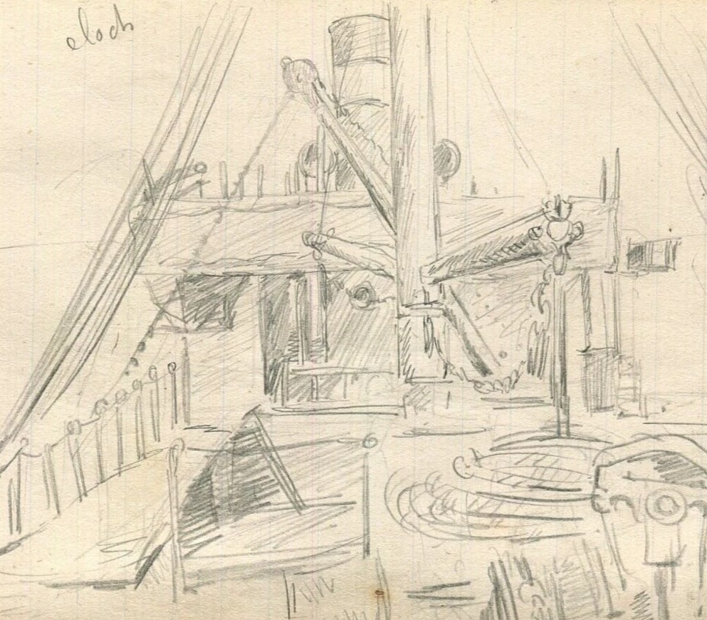 Bow of a Boat, Maritime, Architecture - Drawing Vintage Pencil Original (1 of 8)