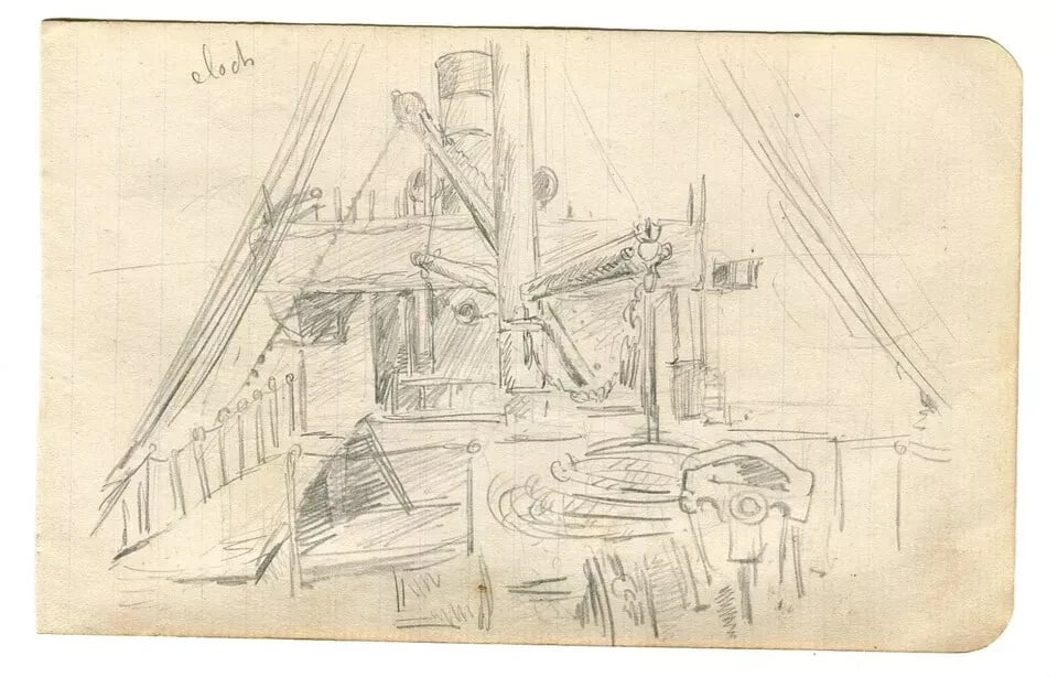Bow of a Boat, Maritime, Architecture - Drawing Vintage Pencil Original - 2