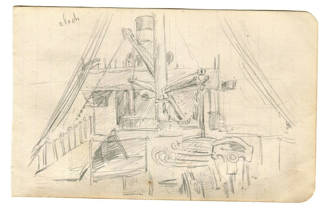 Bow of a Boat, Maritime, Architecture - Drawing Vintage Pencil Original - 4