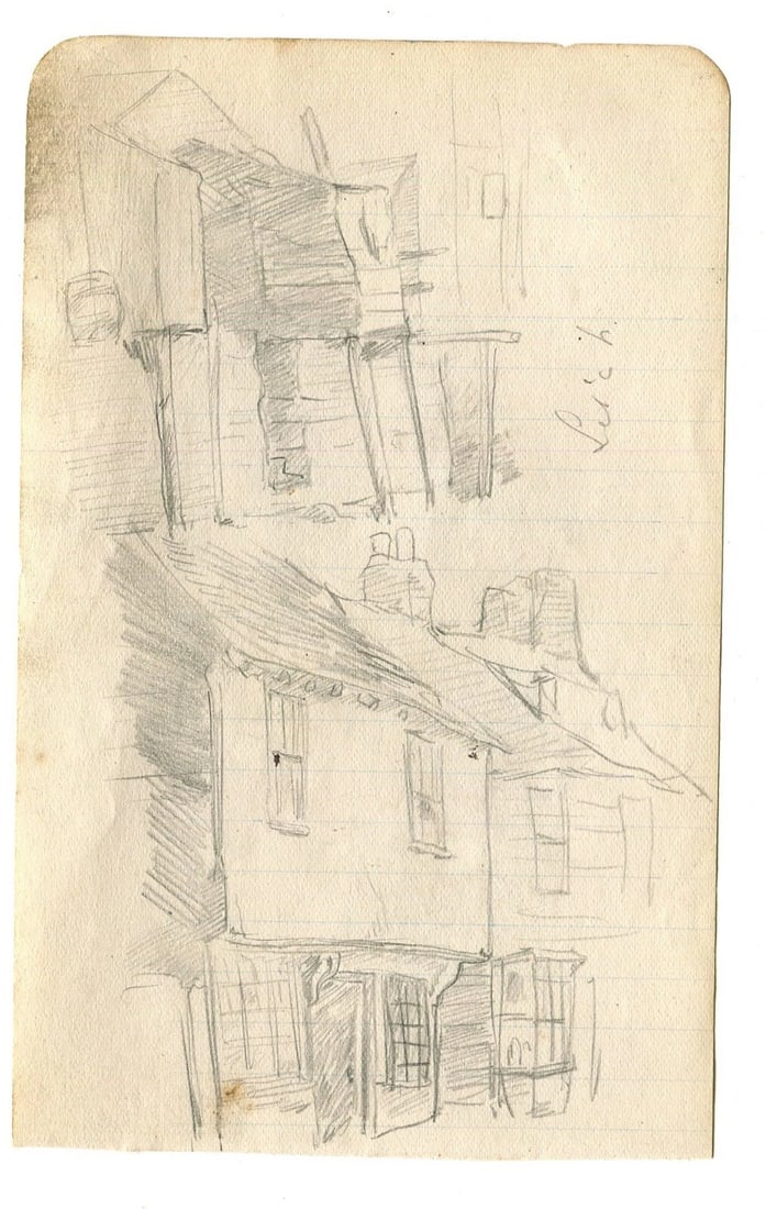 House, Building, Architecture, Cityview Sketch - Drawing Vintage Pencil Original - 2