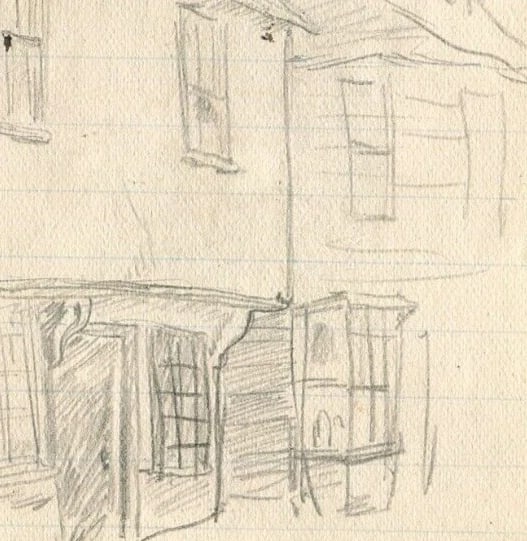 House, Building, Architecture, Cityview Sketch - Drawing Vintage Pencil Original - 5