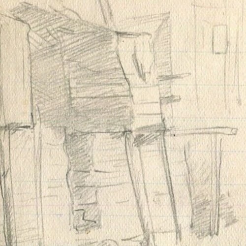 House, Building, Architecture, Cityview Sketch - Drawing Vintage Pencil Original - 7
