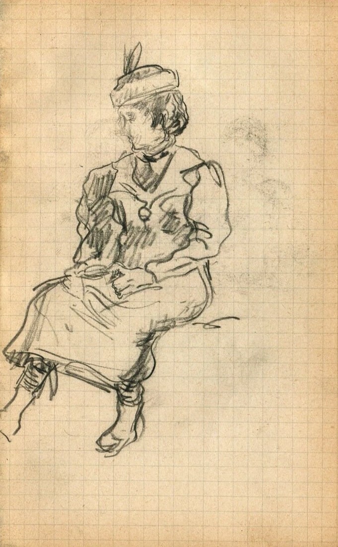 1900 Portrait, Woman, People - Drawing Vintage Pencil Original (1 of 8)