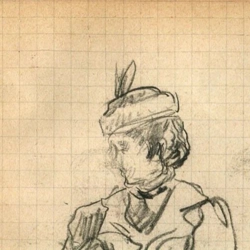 1900 Portrait, Woman, People - Drawing Vintage Pencil Original - 3