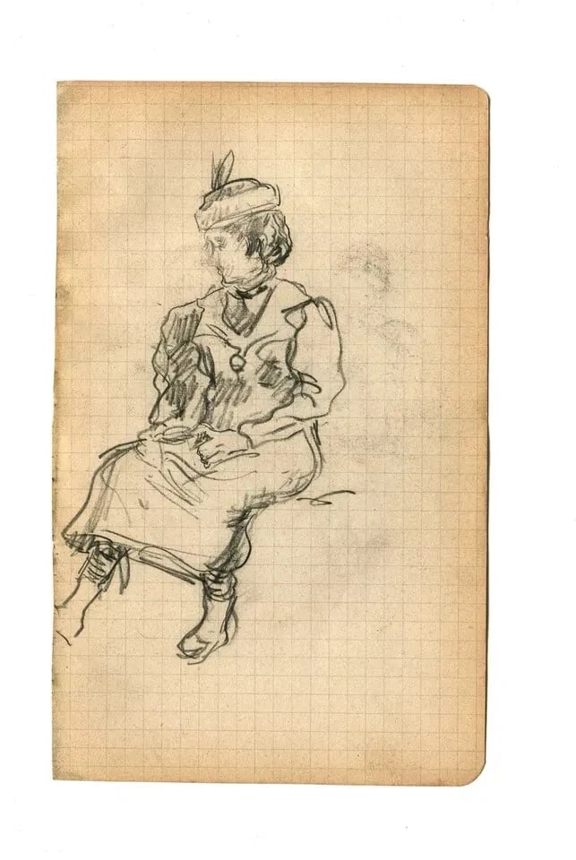 1900 Portrait, Woman, People - Drawing Vintage Pencil Original - 4