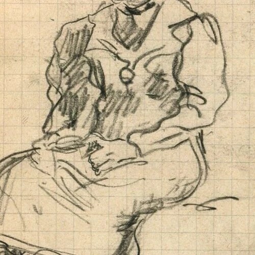 1900 Portrait, Woman, People - Drawing Vintage Pencil Original - 7