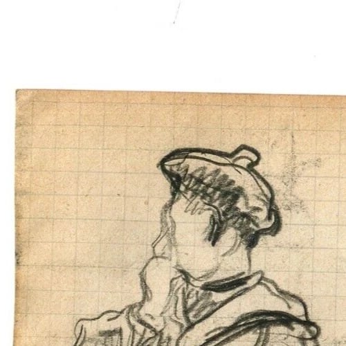 Boy Portrait Hat Maritime - Drawing Vintage Pencil Original signed - 3