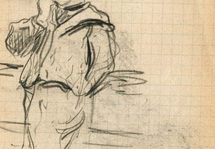 Boy Portrait Hat Maritime - Drawing Vintage Pencil Original signed - 5