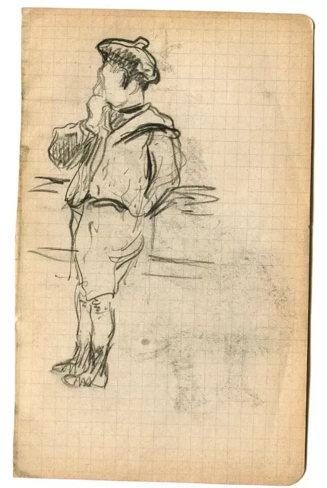 Boy Portrait Hat Maritime - Drawing Vintage Pencil Original signed - 8