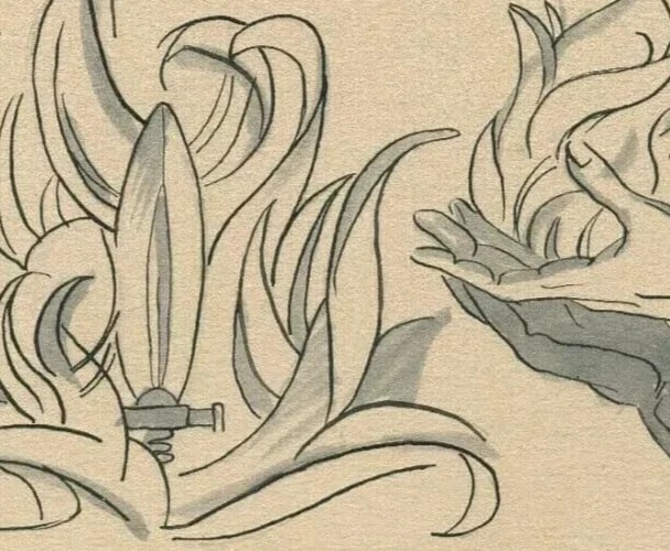 Hands, Fire, Flame, Genre - Drawing Vintage Ink Original Scene Artwork - 5