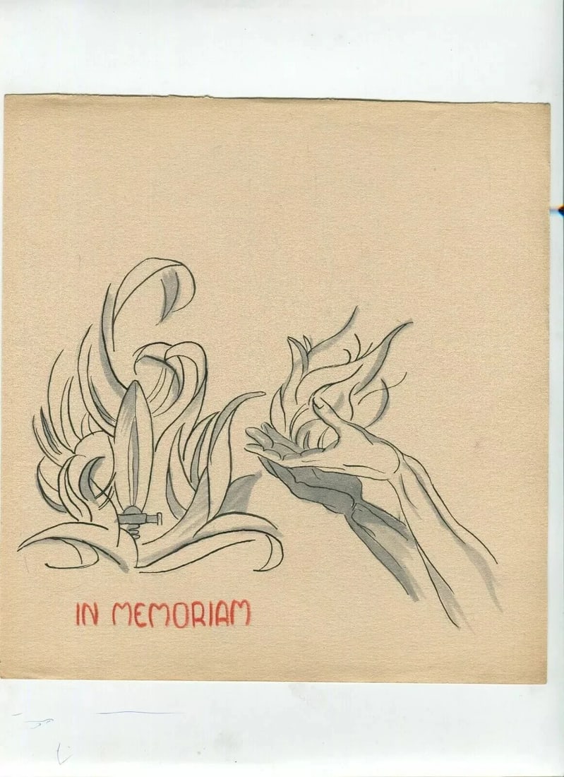 Hands, Fire, Flame, Genre - Drawing Vintage Ink Original Scene Artwork - 7