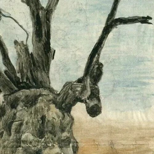 Tree, Forest, Nature, Trunk, Landscape - Drawing Vintage Original Artwork - 3