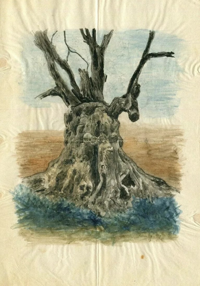 Tree, Forest, Nature, Trunk, Landscape - Drawing Vintage Original Artwork - 6