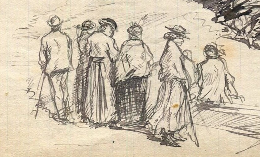 Family Figures, Women, Sailors, People Sketch - Drawing Vintage Ink Original - 4
