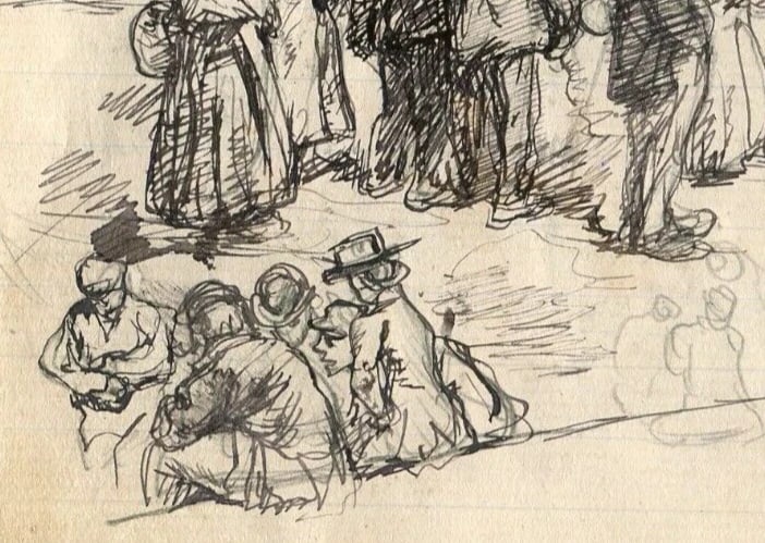 Family Figures, Women, Sailors, People Sketch - Drawing Vintage Ink Original - 5